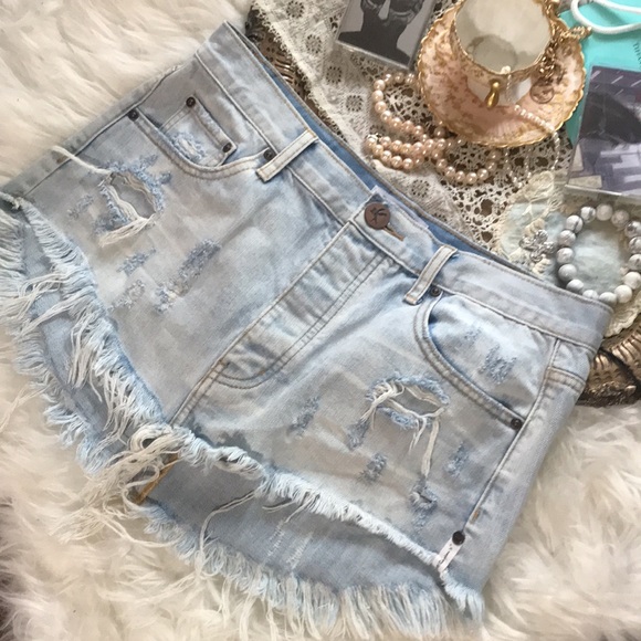 One Teaspoon Junk Yard Mini Skirt 27 Small 4 Distressed Hi Lo Denim Jean Frayed - Picture 1 of 17